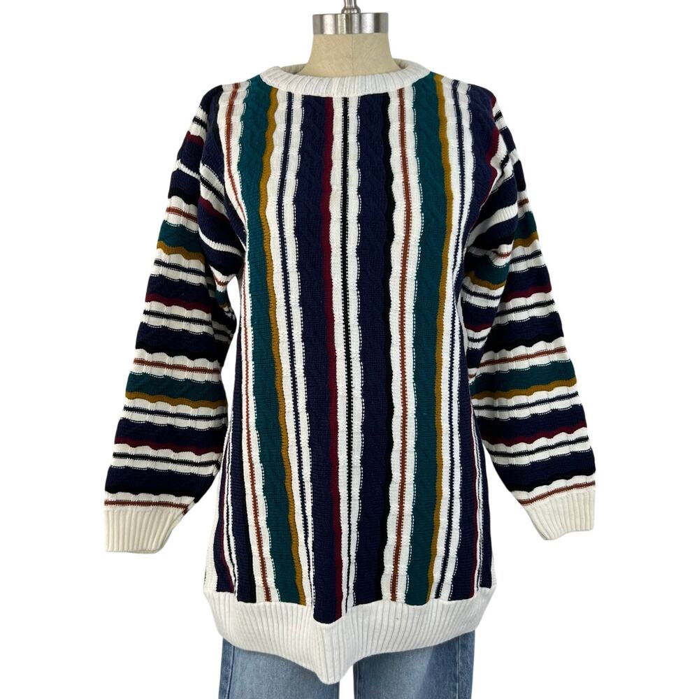 Vintage Men's ATLAS Made in the USA Textured Multicolored Printed Sweater (Sz M)